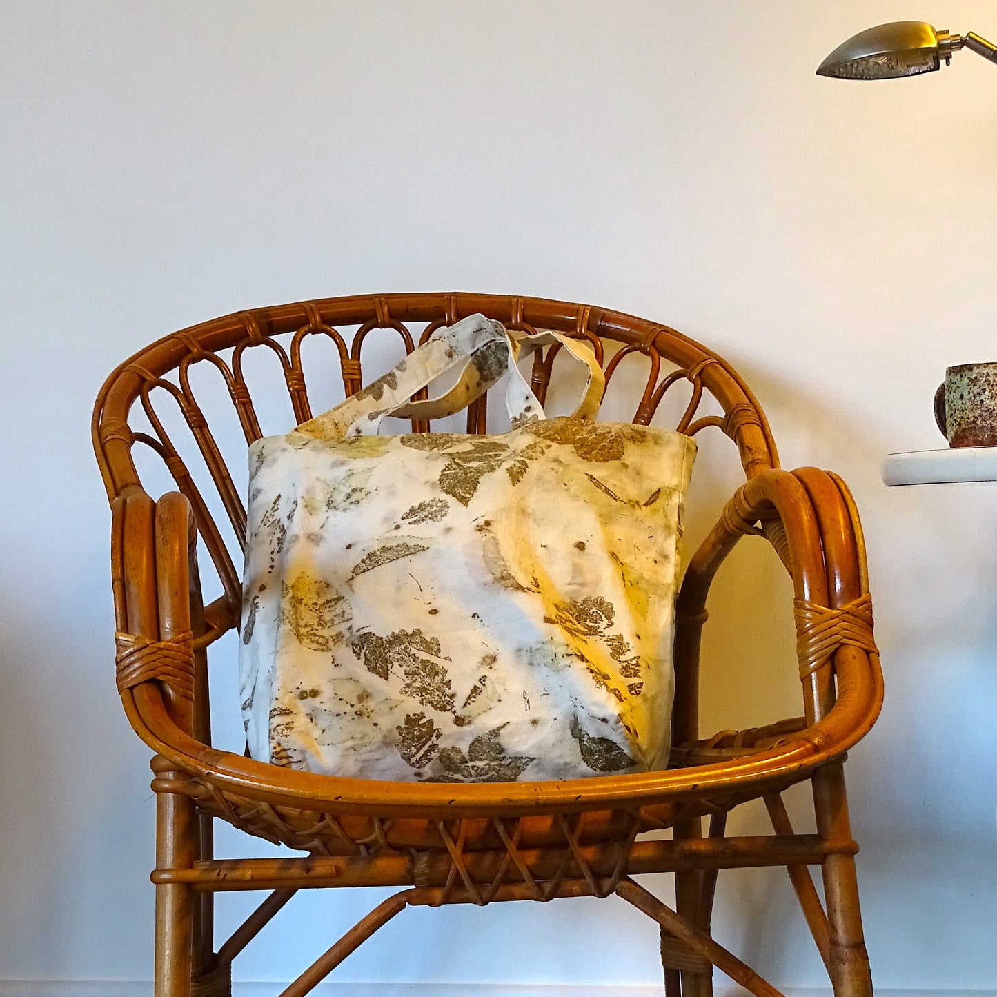 Cabas Lin Ancien Upcyclé Eco-Print Végétal – Pièce Unique Provence
